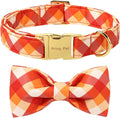 ARING PET Fall Dog Collar with Bow, Halloween Orange Grid Cute Pet Collars with Quick Release Buckle for Puppy Small Medium Large Girl Boy Dogs-XL