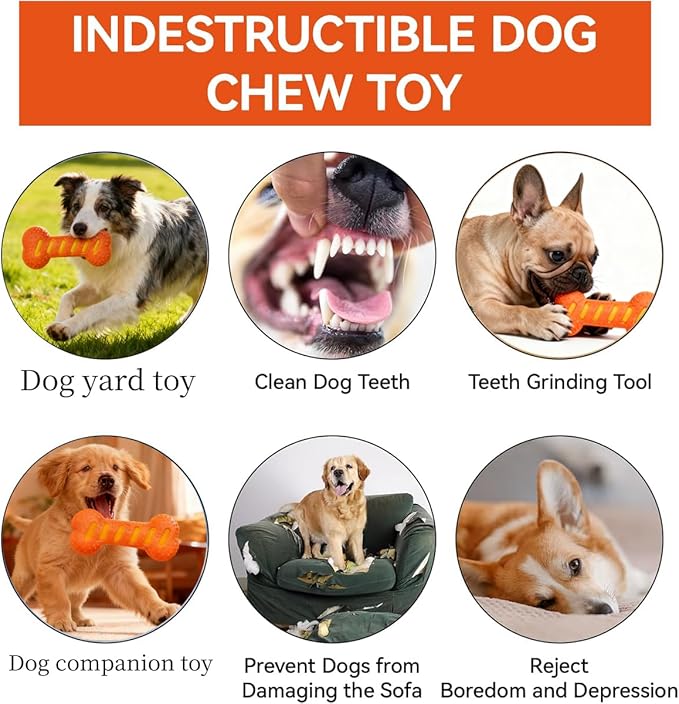 Dog Squeaky Toys for Aggressive Chewers,Dog Toys，Tough Durable Dogs Toys with Natural Rubber，Chewers for Small, Medium and Large Breeds Bone Toy