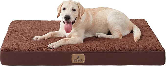 Bedfolks Orthopedic Dog Bed for Extra Large Dogs - Egg Foam Dog Crate Bed with Removable Waterproof Cover, Pet Bed Mat Suitable for Dogs and Pets Up to 100 lbs (44 x 32 x 3.5 inches, Brown)