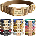 PETDURO Personalized Gingham Plaid Dog Collar Coffee - Engraved Name and Phone Number on Gold Metal Buckle - Custom for Small Medium Large Boy Girl Dogs - Add Leash Bow Tie via Customize Now