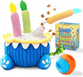 4-in-1 Dog Birthday Cake Toy, Interactive Snuffle Puzzle, Funny Dog Toys—Plush Squeaky Treat Dispenser with Cotton Rope, Hide ＆ Seek Enrichment Toy for Small/Medium/Large Dogs, Gotcha Day Party Gift
