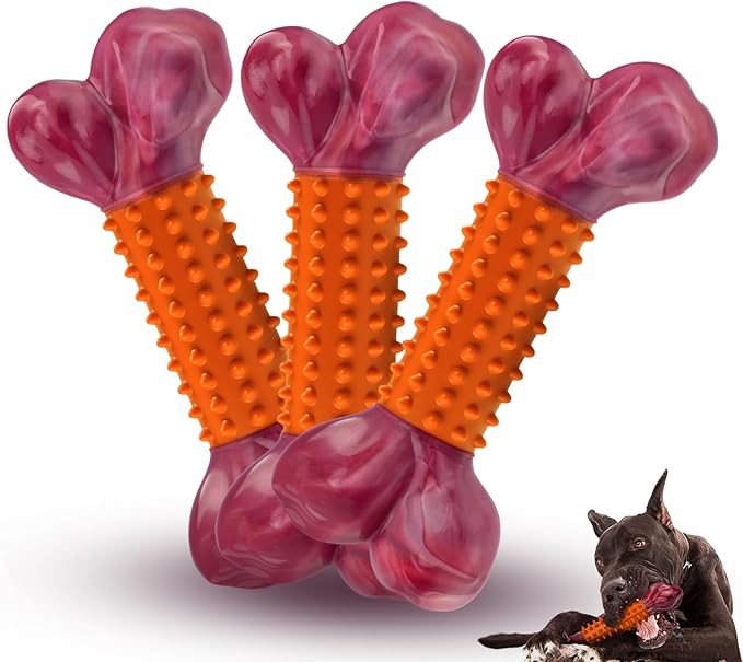 Apasiri 3-Pack Dog Toys for Aggressive Chewers Peanut Butter Flavored: Dog Bones for Large Dogs, 8" Chew Toys Long-Lasting, Tough Nylon & Rubber Dogs Toys