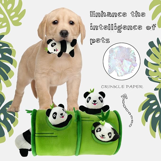 Dog Hide and Seek Toys Puppy Chew Squeaky Toys Plush Mushroom&Bamboo&Shell Hideout Stuffing with Squeakers Animals (Bamboo Hideout with 5 Panda)