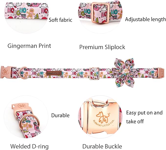 Elegant Little Tail Dog Collar with Flower, Christmas Dog Collar for Small Dogs