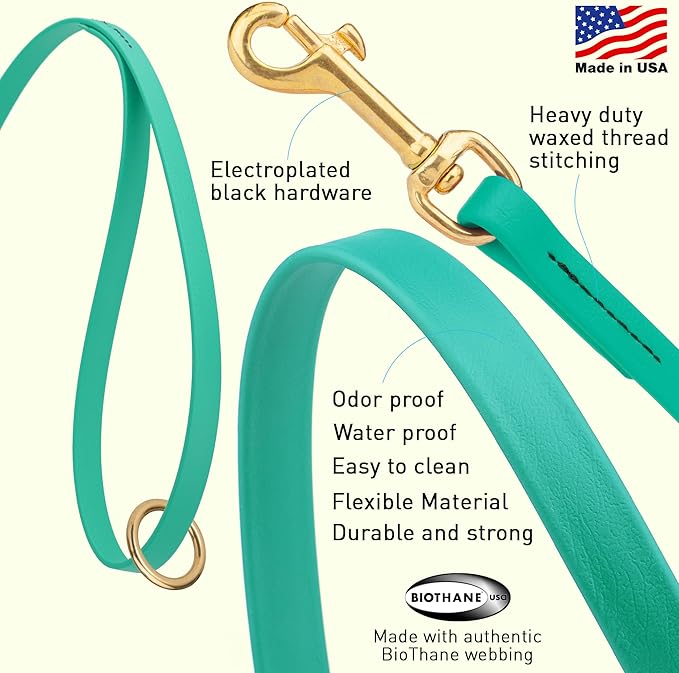 Viper Biothane K9 Working Dog Leash Waterproof Lead for Tracking Training Schutzhund Odor-Proof Long Line with Solid Brass Snap for Puppy Medium and Large Dogs 4ft, Teal