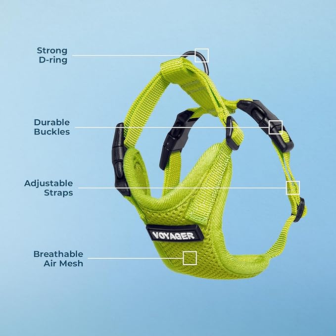 Voyager Step-in Pet Harness - All Weather Mesh, Adjustable Step in Harness for Cats and Dogs by Best Pet Supplies - Lime Green, L