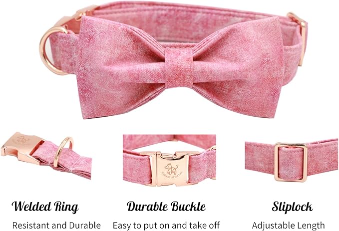 Elegant little tail Pink Colorful Dog Collar, Comfortable Dog Collar with Bow Adjustable Soft Bow tie Dog Collars for Large Dogs