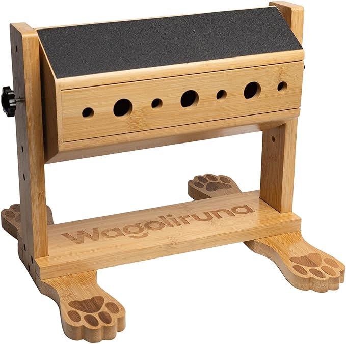 Interactive Dog Nail Scratch Board & Treat Puzzle Toy, 2-in-1 Adjustable Bamboo Feeder for Small Medium Large Dogs, Stress-Free Nail File Alternative (Includes 80/180 Grit Sandpaper)
