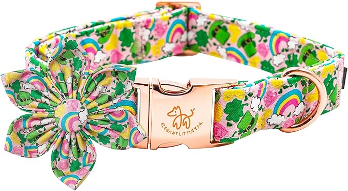 Elegant little tail St. Patrick's Dog Collar, Green Clover Dog Collars Cute Pet Gift Cute Puppy Flower Adjustable Pet Collars for X-Small Dogs