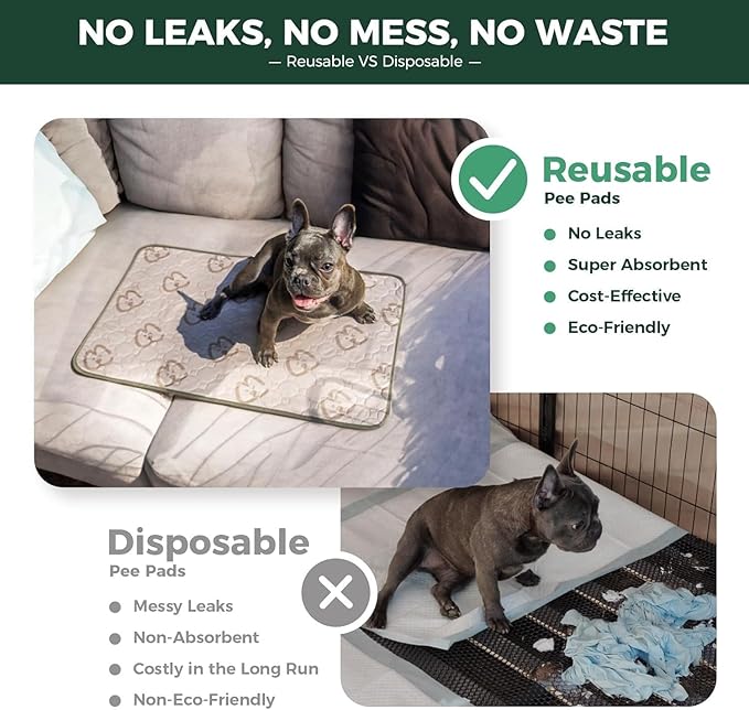 FXW Washable Pee Pads for Dogs, Leak-Proof & Non-Slip, Specifically Designed for 48inch Cages, 29" x 47" Rectangle, Khaki, 1 Pack