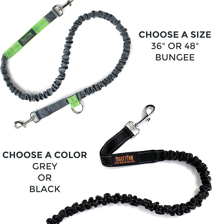 Mighty Paw Hands Free Dog Leash | Bungee Waist Leash for Dog Walking. Pet Running Hands Free Tether for Large, Medium & Small Breeds. Pet Waist Belt (36" - 48") Up to 150 lbs - Gray