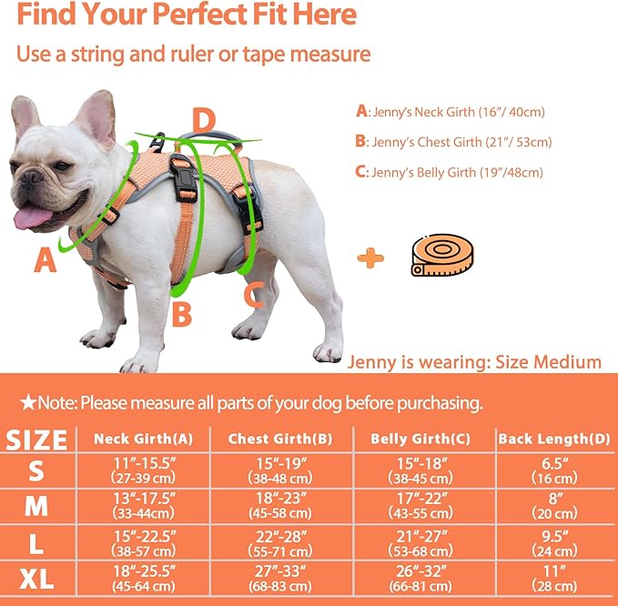 Huntboo Escape Proof Dog Harness, Escape Artist Harness, Reflective Dog Harness with Handle, Durable,Adjustable Vest for Small Medium Large Dogs Walking, Training, and Running Gear(Orange,M)