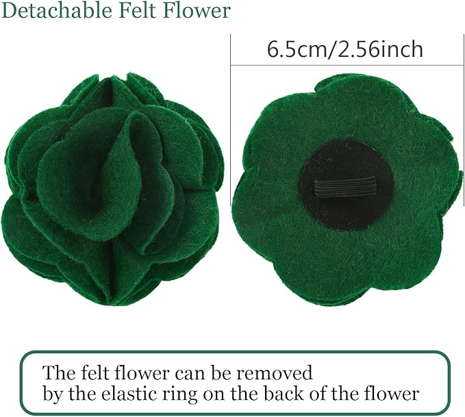 ARING PET Velvet Dog Collars, Dark Green Soft Pet Collar with Detachable Felt Flower Metal Buckle for Puppy Small Medium Large Boy Girl Dogs-XS
