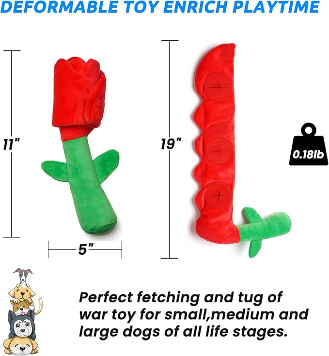 Rose Dog Toys for Puzzle, Dog Birthday Toy Enrichment Squeaky Crinkle Treat Dispensing Toy for Small Medium Breed Puppy