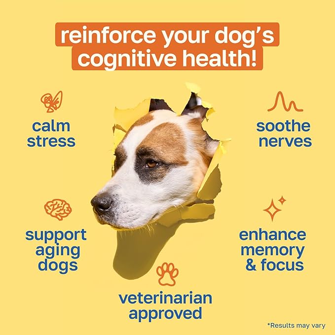 Happy Paws Cognitive Supplement for Dogs, Chicken Soft Chews with Taurine, Spirulina, CoQ10 & Vitamins B1, B3, B12, Supports Cognitive Function, Memory and Focus, Chews for Small to Large Dogs
