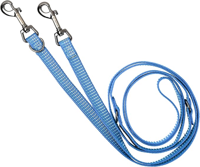 Blue-9 Reflective Multi-Function Dog Leash, Double Attachment Adjustable Lead for Obedience Training and Running, 6 Feet, Made in The USA, Medium/Large, Blue
