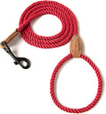 Mile High Life Dog Leash, Braided Cotton Rope Leashes with Leather Tip - Heavy Duty Metal Clasp, 6FT, 1/3" Thick - Wedding, Walking Leash for Small Medium Puppys(Red)