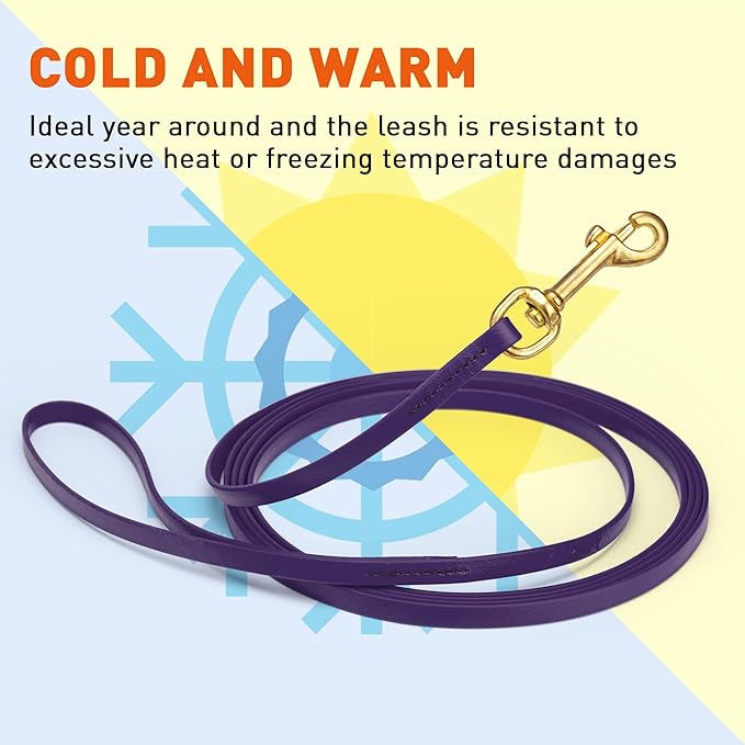 Viper Biothane K9 Working Dog Leash Waterproof Lead for Tracking Training Schutzhund Odor-Proof Long Line with Solid Brass Snap for Puppy Medium and Large Dogs, 33ft Violet Purple
