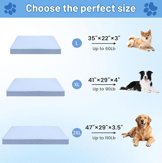 Orthopedic Memory Foam Dog Bed,Cooling Dog Beds for Dogs, Washable Pet Beds for Crate with Faux Fur Cover, Waterproof Lining, (X-Large: 41" x 29" x 4", Cooling Surface)