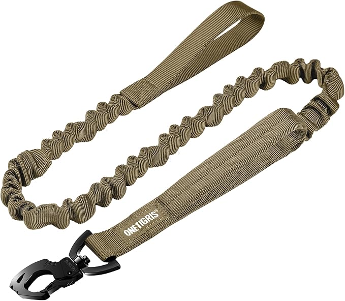 OneTigris Tactical Dog Training Bungee Leash with Control Handle Quick Release Nylon Leads Rope (Tan)