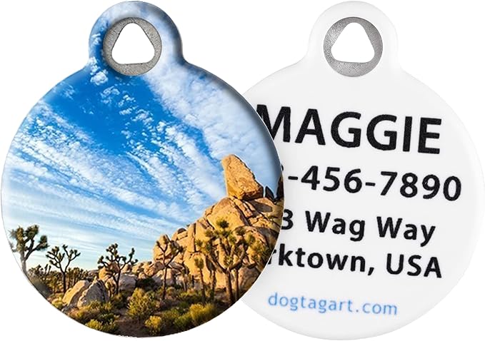 Dog Tag Art Nature and Outdoors Custom Pet ID Tag for Dogs and Cats, Personalized Dog Tag with Customized Identification, Joshua Tree National Parks, Small (7/8" Diameter)