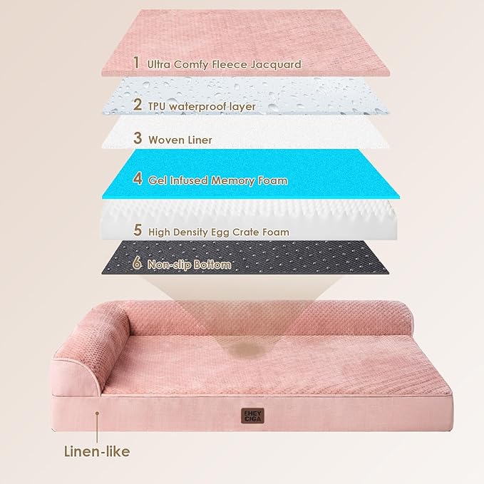 EHEYCIGA Extra Large Dog Bed Othorpedic, Memory Foam XL Dog Bed with Washable Removable Cover, Waterproof Pet Sofa Couch XLarge Size Dogs with Nonskid Bottom, 44x32x6.5, Pink