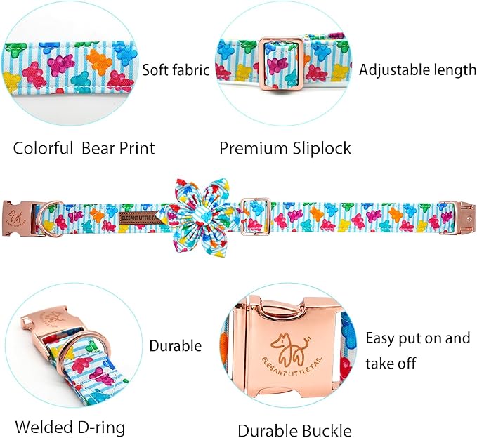 Elegant little tail Dog Collar, Dog Collar with Flower Boy Girl Pet Collar Flowers Soft Durable Dog Flower Collar for X-Small Dogs