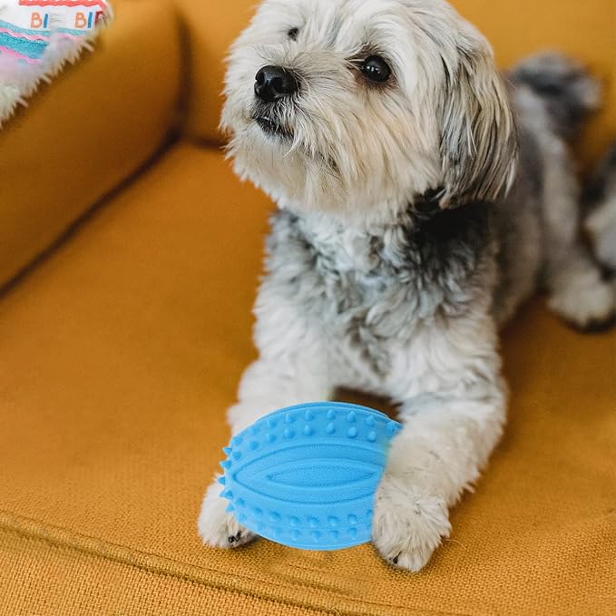 UEETEK Dog Rugby Ball Chew Toys : 4Pcs Interactive Dog Toys High Bounce Football for Puppy Teething Playing Training, 3.74x2.28x2.28 inch (Random Color)