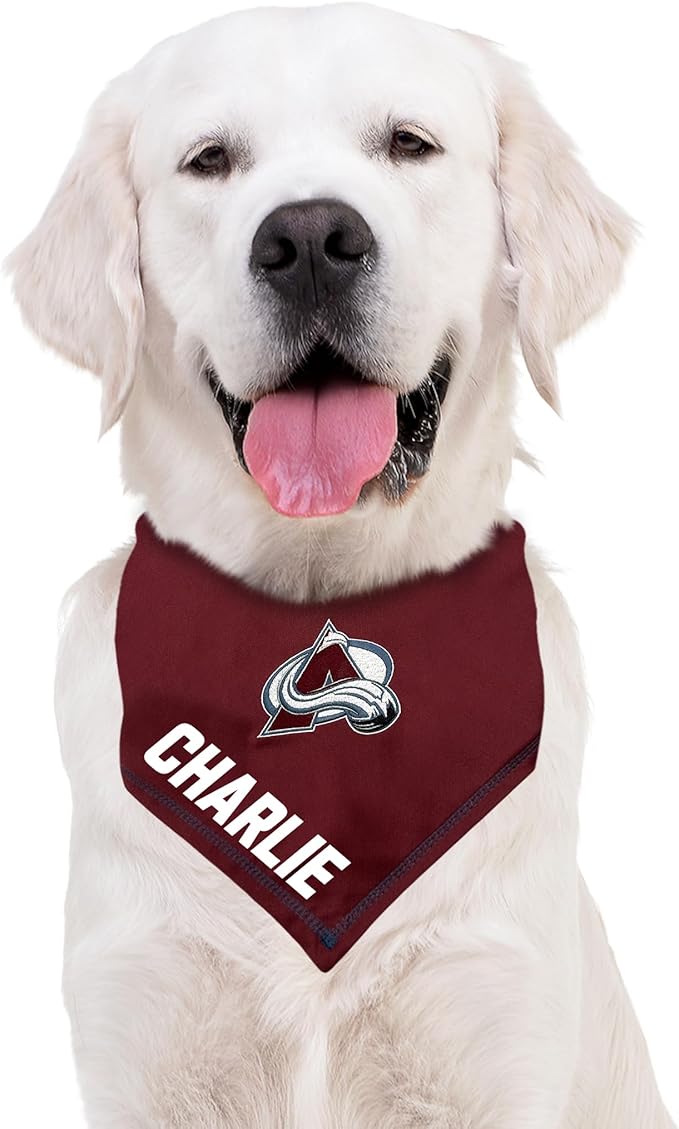 Pets First NHL Colorado Avalanche Personalized Tie Around Bandana for Dogs & Cats, Size Small/Medium. Custom Dog Bandana Scarf Bib for Pet Cat Dog. The Ultimate Game-Day & Party Customizable Bandana