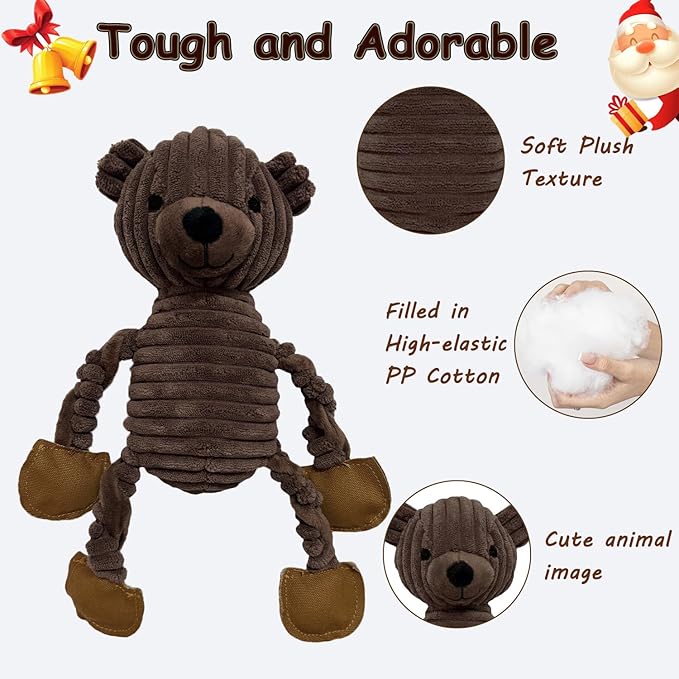 LWBMG Squeaky Dog Toys, Tug of War Dog Toys to Keep Them Busy, Stuffed Animal Dog Plush Toy for Puppy Small, Middle, Large Dogs, Cute Bear Interactive Doggie Toy Coffee