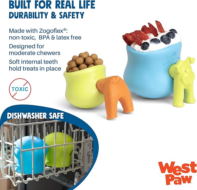 WEST PAW Zogoflex Toppl Interactive Treat Dispensing Puzzle Dog Toy for Mental Stimulation & Enrichment-Holds Kibble & Treats-Lickable, Freezable & Dishwasher Safe-Made in USA-XL-Sunflower Yellow