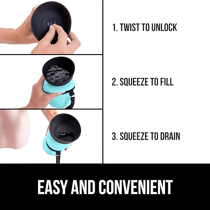 GORILLA GRIP Dog Water Bottle, Portable Water Bowl Dispenser for Dogs, 16 oz Leak Proof Pet Travel Squeeze Bottles Food Grade Silicone, Pet Stocking to Go Puppy Essentials, Turquoise