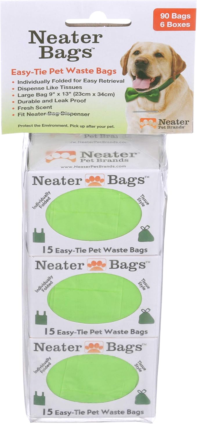 Neater Pet Brands Neater Bags Dog Waste Bag, No Rolls to Fuss With - Dog Poop Bags Dispense One at a Time, Doggie Poop Bag with Easy-Tie Handles (90 Count)