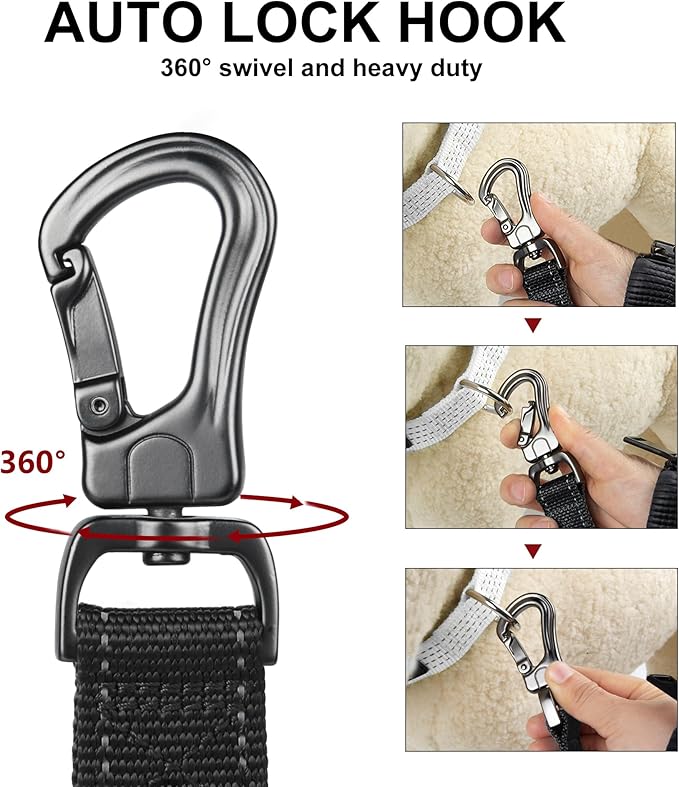 PetiFine 4FT Heavy Duty Dog Leash with Soft Padded Double Handle, Durable Strong Clasp Dog Leashes, Reflective Nylon Walking Lead for Large,Medium,Small Breed Dogs, Black