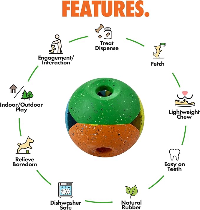 Max Fusion Made with Nike Grind, Arlee Quantum Ball Treat Dispensing Dog Toy, Treat Toy, Treat Dispensing Dog Toys, Durable for Large Dogs, Natural Rubber Chew Toy, Large, 1 Count