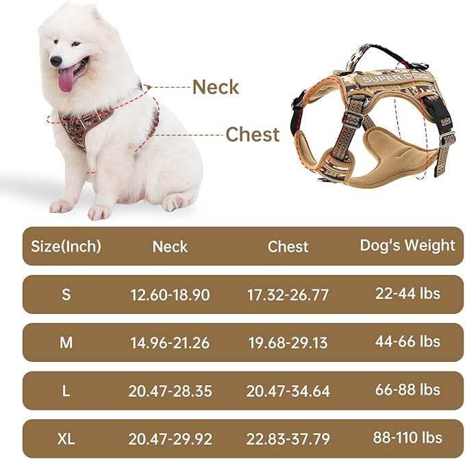 Tactical Dog Harness for Large Heavy Duty Dogs, No Pull Adjustable Reflective Service Camo Vest with Soft Handle