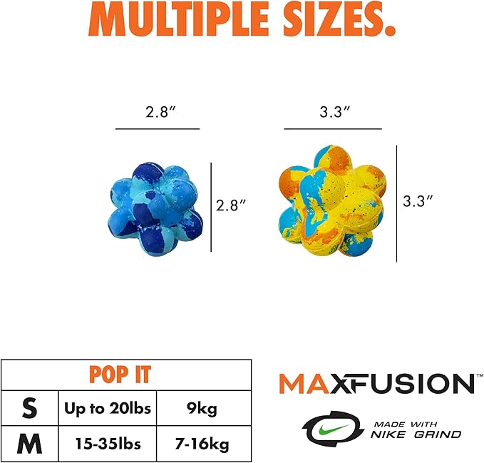 Max Fusion Made with Nike Grind, Arlee Pop It Dog Toy, Ball Toys for All Dogs, Durable & Natural Rubber Chew Toy for Play, Fetch & Chewing, Medium, Tie Dye, 1 Count