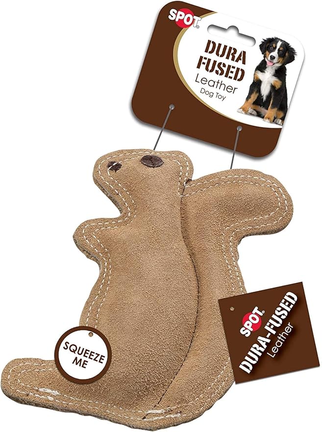 SPOT Dura-Fused Leather Squirrel Dog Toy 6.5" Long x 8" High - Pack of 3