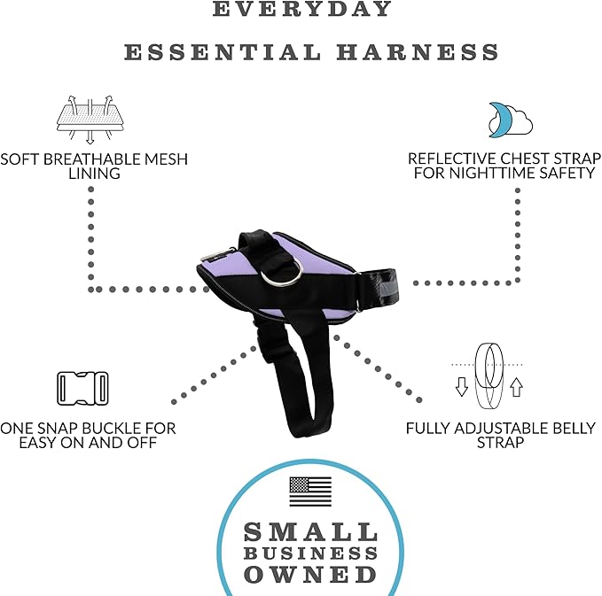 ShawnCo Essential Dog Harness, No-Pull Pet Vest with 3 Leash Clips, No Choke, Reflective, Adjustable and Padded, for Easy Walking and Training for Small, Medium and Large Dogs (ICY Lilac, XL)