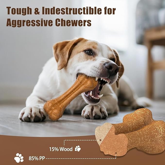 SCHITEC Dog Bone Chew Toys for Small Dogs & Puppies, Beef Flavor Teething Toy, Durable Dog Toys for Aggressive Chewers, Teeth Cleaning, 2Pcs