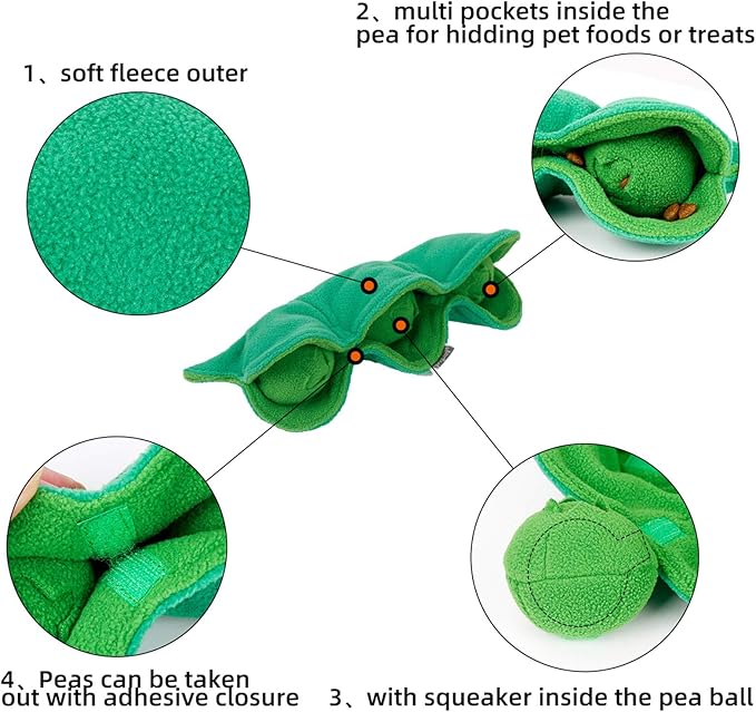 Dog Puzzle Toy, Cute Pea Pod Slow Feeder for Impulsive Bored Dog, Snack Dispensing ng, Sniffing IQ and Stress Relief Training Plush Educational Hide and Seek, Screaming Puppy Toy