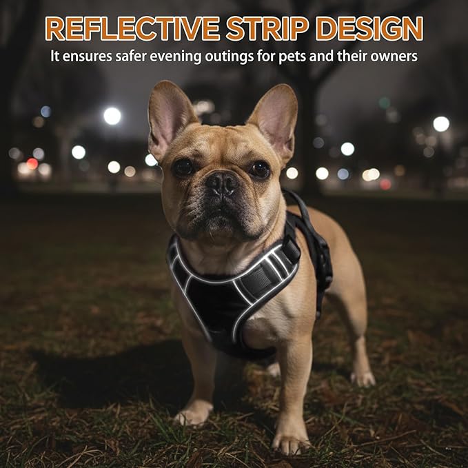 Heavy Duty Tactical Dog Harness for X-Large Dogs, No Pull Dog Harness with Handle & Front Clip, Reflective Soft Padded, Hook and Loop Panel, Dog Vest for Walking, Service Training, Black