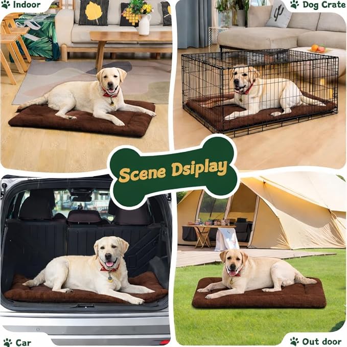 Dog Crate Pad, 42 Inch Machine Washable Plush Dog Crate Mat for Large Dogs, Soft Anti-Slip Kennel Pad & Pet Bed Mat for Metal Crates, Brown