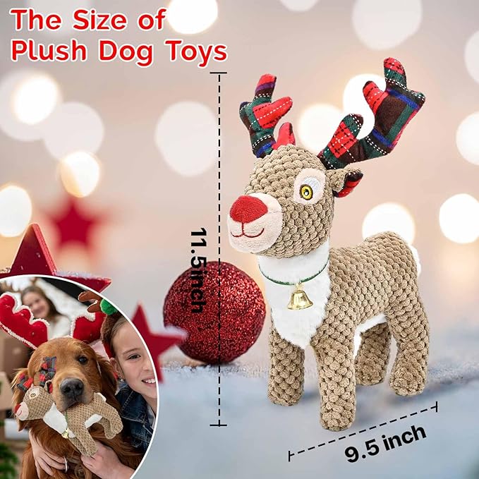 Christmas Dog Toys for Large Breed, Plush Squeaky Stuffed Animals Interactive Medium & Small Dog Toys, Funny Cute Puppy Toys, Dog Birthday Gifts for Dog Presents