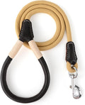 Mile High Life Genuine Leather Wrapped Handle Dog Leash, w Heavy Duty Clasp Rope Leash for Small Medium Large Dogs (Yellow, 5FT)