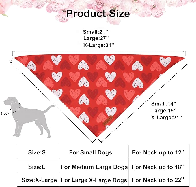 ADOGGYGO Valentine Dog Bandana, Red Blue Heart Love Pet Scarf, Adjustable Fit Pet Valentine Bandanas for Medium Large Dogs (Large)