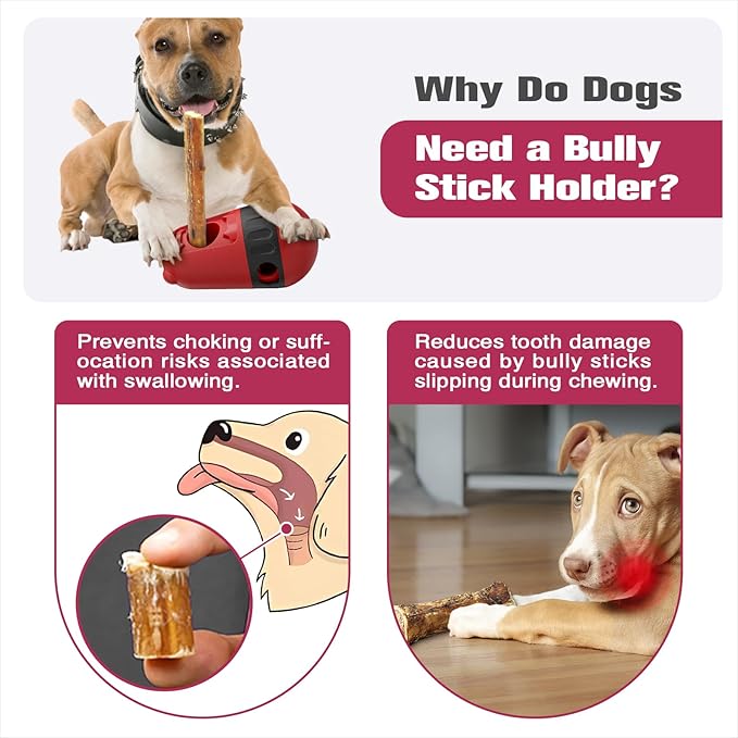 Dog Puzzle Toys Dog Treat Dispensing with Bully Sticks Holder Security Hold Device Interactive Toy to Keep Them Busy Puppy Slow Feeder ,Securely Holds Bully Sticks to Help Prevent Choking. (D-Red)