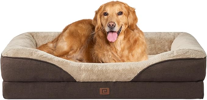 EHEYCIGA Orthopedic XL Dog Bed for Large Sized Dog, 42x30x7.5 Inch Extra Large Memory Foam Dog Couch Bed with Sides, Waterproof Liner & Washable Removable Cover, Bolster Pet Sofa, Brown