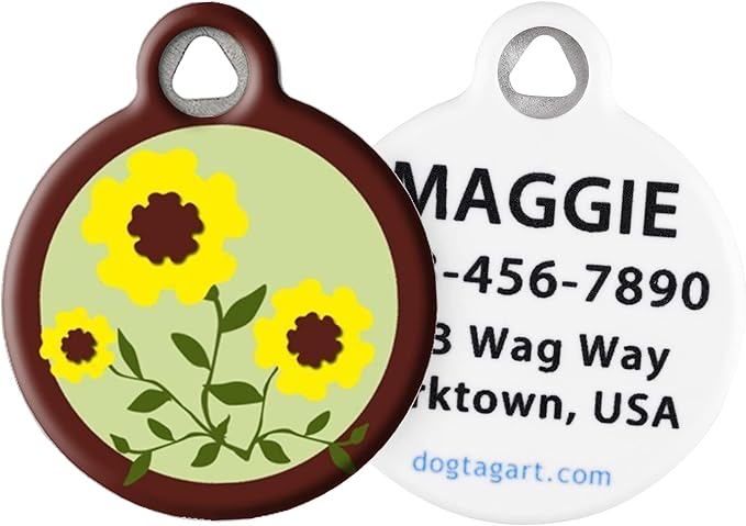Dog Tag Art Suzie Q Lupine Pattern Personalized Pet ID Tag for Dogs and Cats, Silent Polymer Coated Stainless Steel Nametag with Customized Identification Information, Small .875" Diameter