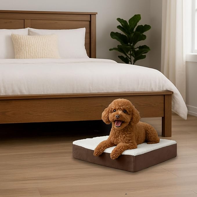 Orthopedic Dog Bed - 2-Layer Memory Foam Crate Mat with Machine Washable Sherpa Cover - 20x15 Pet Bed for Small Dogs Up to 20lbs by PETMAKER (Brown)